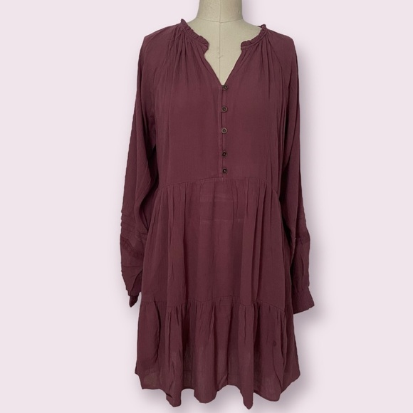 Knox Rose Dresses & Skirts - Women’s Long Balloon Sleeve Mini Tiered Dress - Knox Rose Dark Melrose Size M